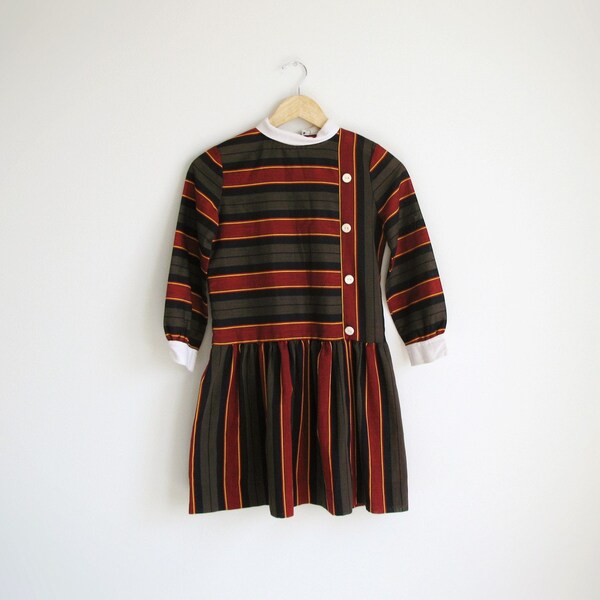 Vintage black and red stripe little girl dress.