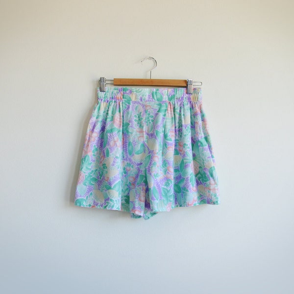 Vintage pastel fruit prints summer shorts.