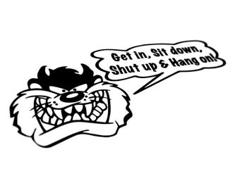 Tasmanian Devil Rules Of The Car Funny Car Sticker Decal, Camper Van Caravan Decal, Car Window Decals, Car Bumper Decals, Funny Vinyl Decal