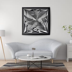 Op Art Vortex Black & White Illusion Art,Abstract Optical Illusion Hypnotic Stripes,Dynamic Wave Pattern  Digital Art Print