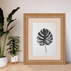 Minimalistische Monstera Blatt Wand Kunst Druck - Schwarz und weiss Botanische Linie Zeichnung - Moderne Pflanze Digitaler Download