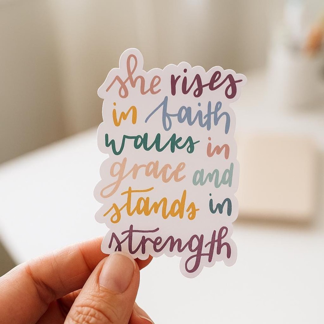She Rises in Faith Sticker: Waterproof Christian Quote Sticker - Etsy