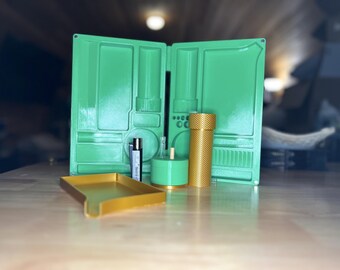 All-in-One Rolling Tablett Kit mit Mahlwerk, 4-Slot-Halter und Trichterschale