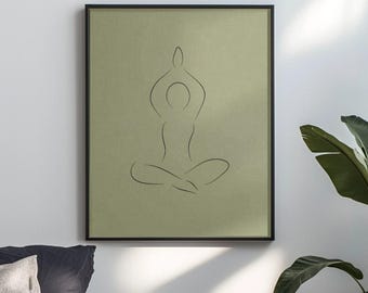 Linea di pose yoga Arte murale verde salvia Poster di meditazione