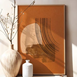 Boho abstract poster Terracotta wall art Mid century modern art