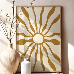 Wavy flower market wall art Mustard yellow wall decor Modern plant matisse art