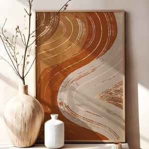 Wavy lines wall art Boho abstract poster Terracotta wall art
