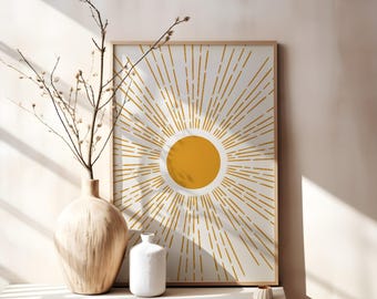 Boho Sunburst Wall Art: Modern Minimalist Print (Digital Download)