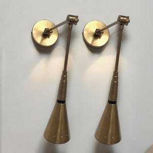 Mid-Century Modern Set of 2 Wall Sconce Lights – Handcrafted Raw Brass Wall Lamps – Elegant Bedroom or Hallway Light Fixtures