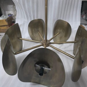 Large Modern Brass Sputnik Chandelier – Seven Globe Mid Century Ceiling Light Handmade Milky Glass Pendant Light Custom Linear Brass Fixture image 13
