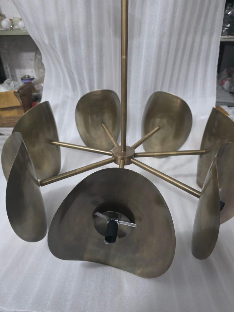 Large Modern Brass Sputnik Chandelier – Seven Globe Mid Century Ceiling Light Handmade Milky Glass Pendant Light Custom Linear Brass Fixture image 13