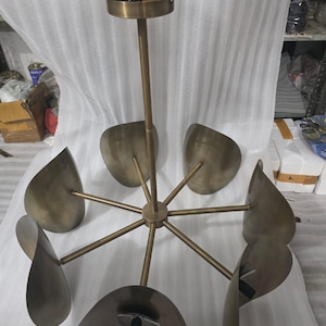 Large Modern Brass Sputnik Chandelier – Seven Globe Mid Century Ceiling Light Handmade Milky Glass Pendant Light Custom Linear Brass Fixture image 14