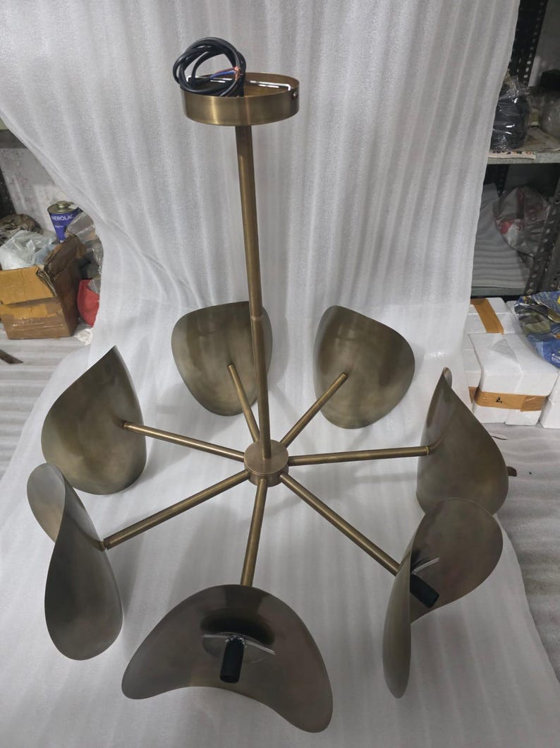 Large Modern Brass Sputnik Chandelier – Seven Globe Mid Century Ceiling Light Handmade Milky Glass Pendant Light Custom Linear Brass Fixture image 14