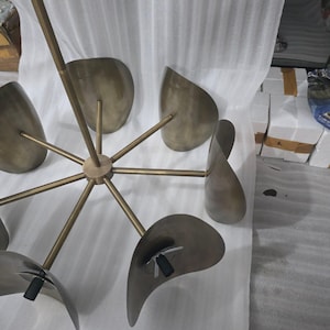 Large Modern Brass Sputnik Chandelier – Seven Globe Mid Century Ceiling Light Handmade Milky Glass Pendant Light Custom Linear Brass Fixture image 12