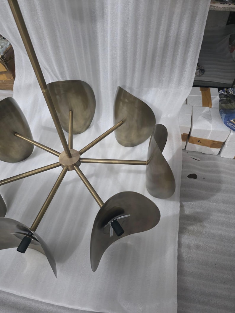 Large Modern Brass Sputnik Chandelier – Seven Globe Mid Century Ceiling Light Handmade Milky Glass Pendant Light Custom Linear Brass Fixture image 12