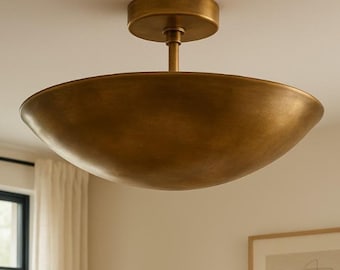 Mid Century 6 Light Ceiling Flush Mount Pendant Light Perforated Raw Brass Finish Ceiling Light Fixture Handmade - Bedroom Lighting