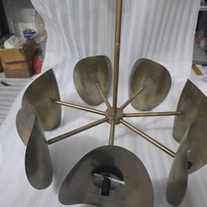 Large Modern Brass Sputnik Chandelier – Seven Globe Mid Century Ceiling Light Handmade Milky Glass Pendant Light Custom Linear Brass Fixture image 15