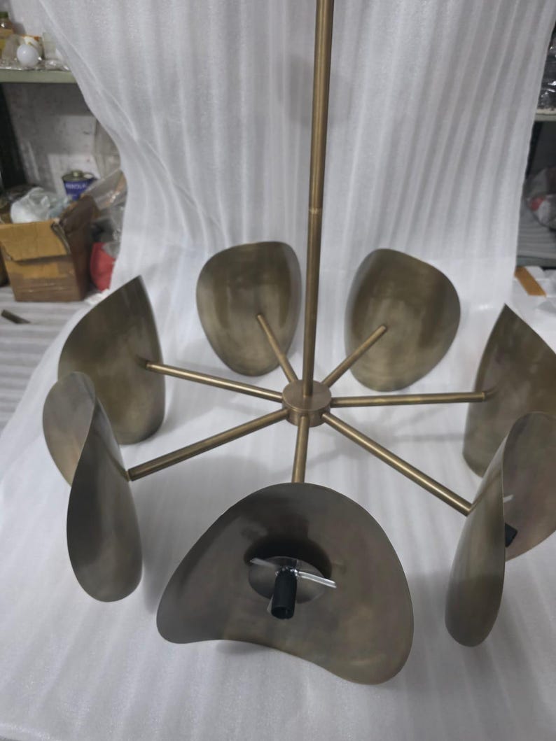 Large Modern Brass Sputnik Chandelier – Seven Globe Mid Century Ceiling Light Handmade Milky Glass Pendant Light Custom Linear Brass Fixture image 15