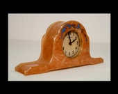 Dated 1930 New Haven marbled butterscotch bakelite clock desk mantle boudoir timepiece runs works enamelled mantel w blue rhinestones