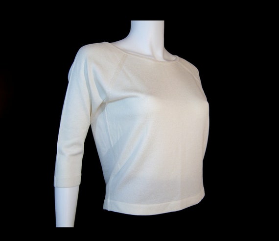 Medium ~ white lurex knit bombshell sweater ~ 195… - image 7