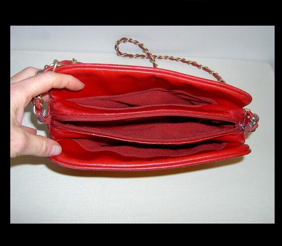 Lipstick red quilted leather purse with tassel - … - image 7