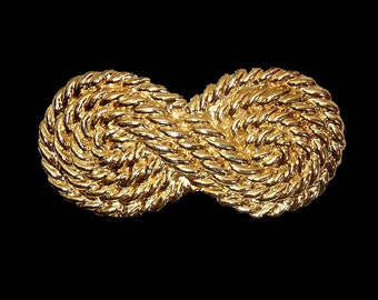 Gold metal belt buckle ~ thick woven rope chain design - large 1970s fashion disco accessory