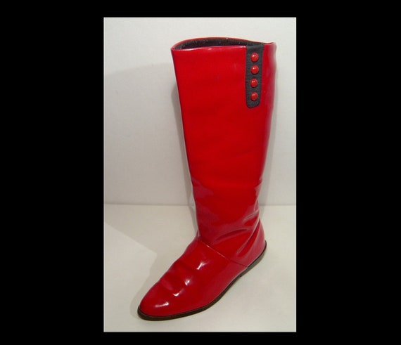 Talla 7 botas de vinilo rojo altas vintage aspecto húmedo - España