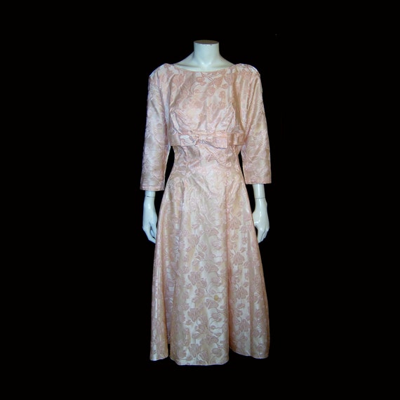 1950s Pink Mohair Coat and Floral 2 Piece Dress Set