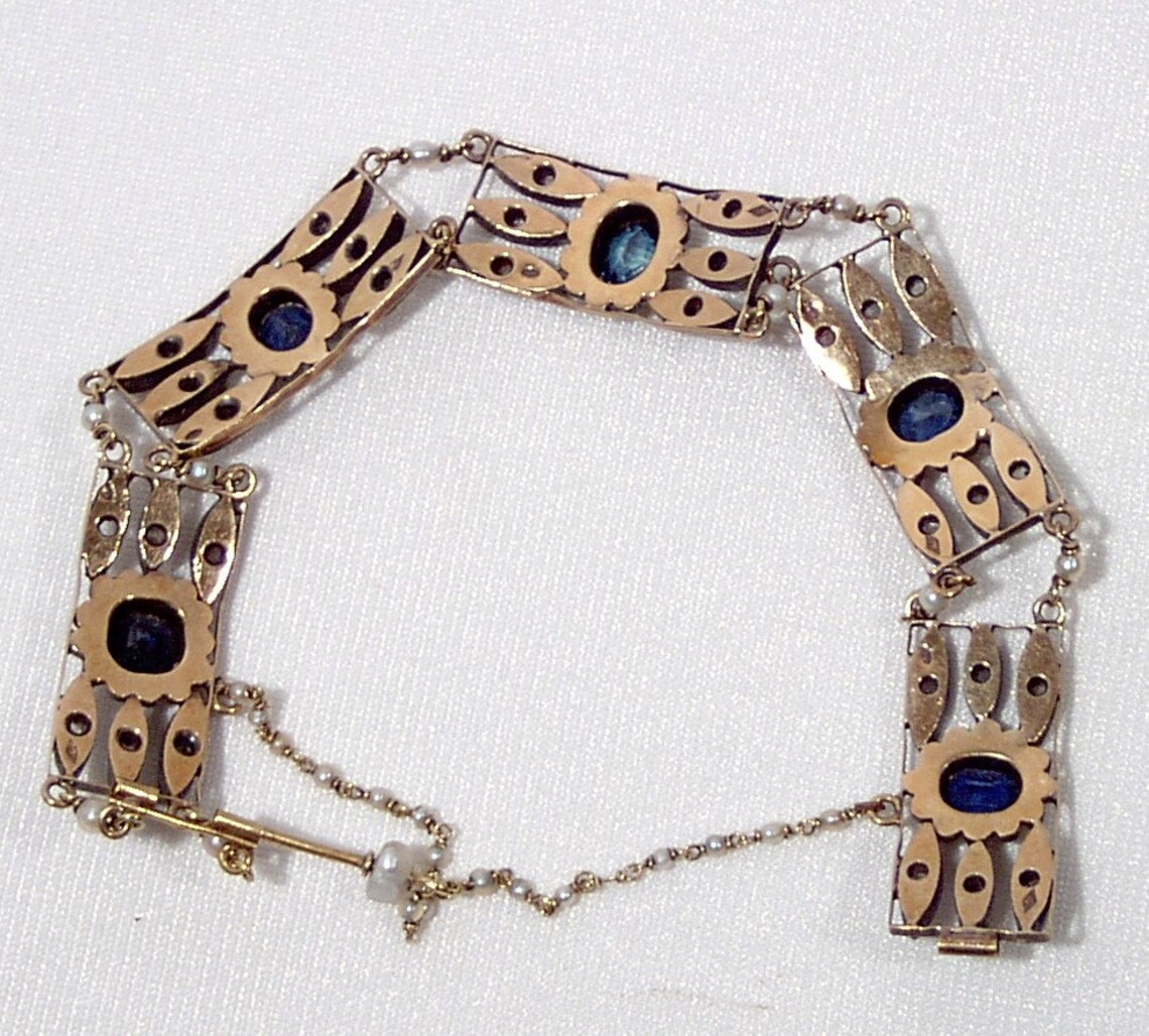 7 Antique 18k gold gate bracelet with 5 blue sapphires Etsy