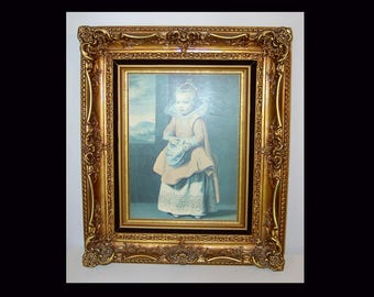 Ornate gold baroque framed picture, 21 x 18, Chatsworth House Cornelis de Vos girl portrait