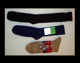 Lot of 3 deadstock pairs mens socks - cotton wool - by McGregor & Vagden - Made in Canada - blue black tan - new