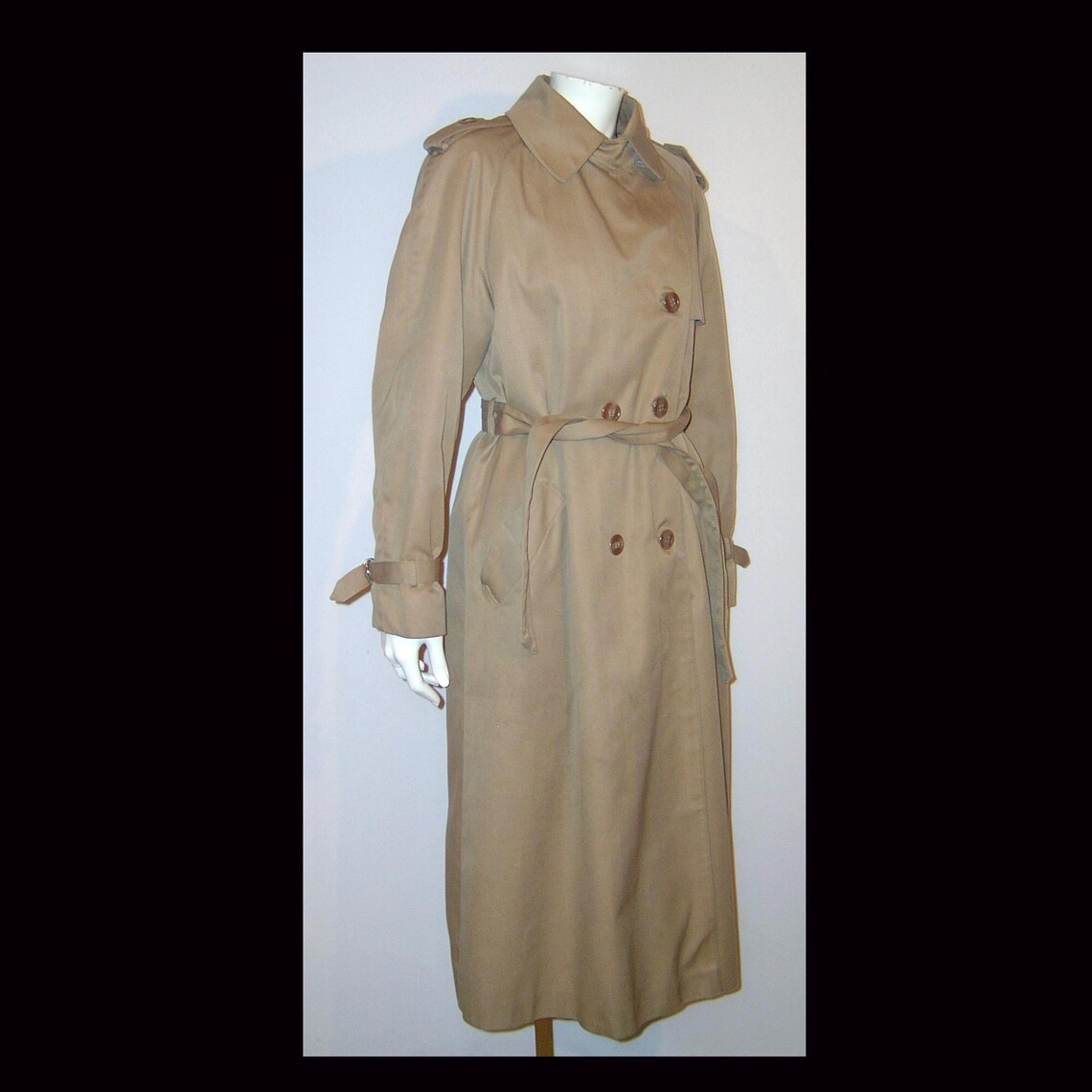 Small - women's vintage trench coat – wool Nova Plaid liner - Size 8, photo 4 sur 5