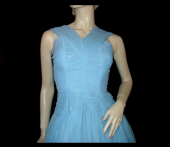 XXS XS - blue ruched chiffon over lavender taffet… - image 5