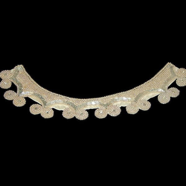 40s/50s champagne silk beaded collar - sweaters dresses blouses - choker necklace - faux seed pearl swirl circles w rhinestones - Canada