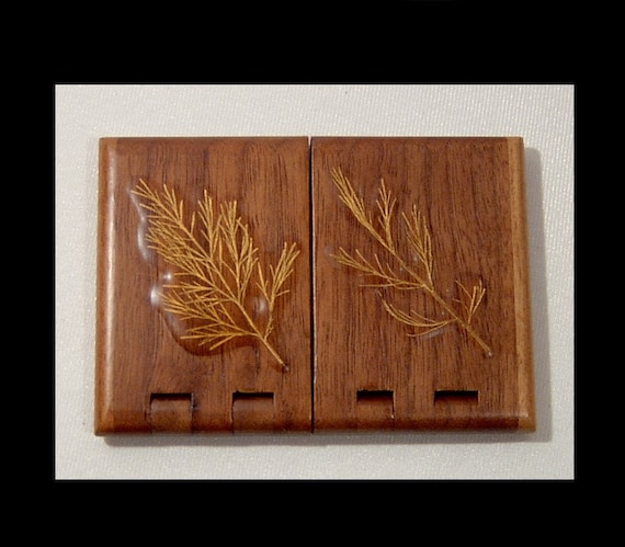 Handcrafted hinged mahogany hardwood card case - … - image 1