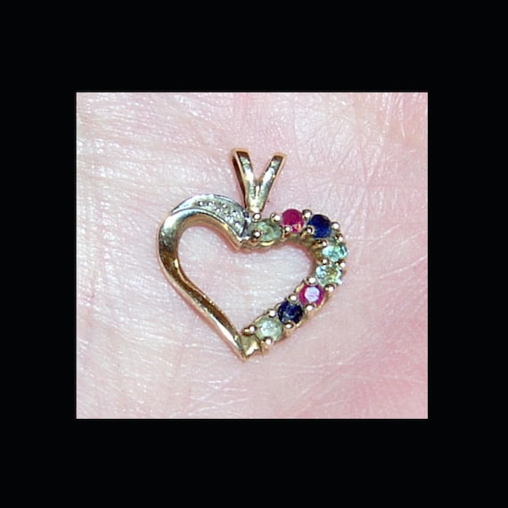 10k Yellow Gold Heart Pendant Ruby Sapphire Aquamarine Topaz