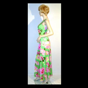 S/M - 1970s does 1930s floral nylon maxi, bold tropical print flowy skirt nightgown