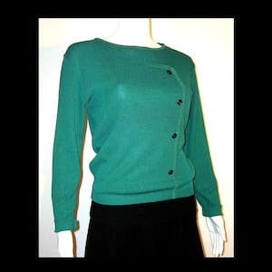 M/L ~ 1960-talets skogsgrön bomullströja, pinupstickad pullover, fransk stickning som ny