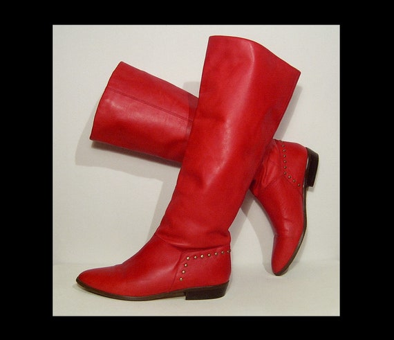 red leather boots low heel