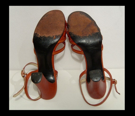Size 6 ~ 1970s 2-tone brown leather strappy sanda… - image 7