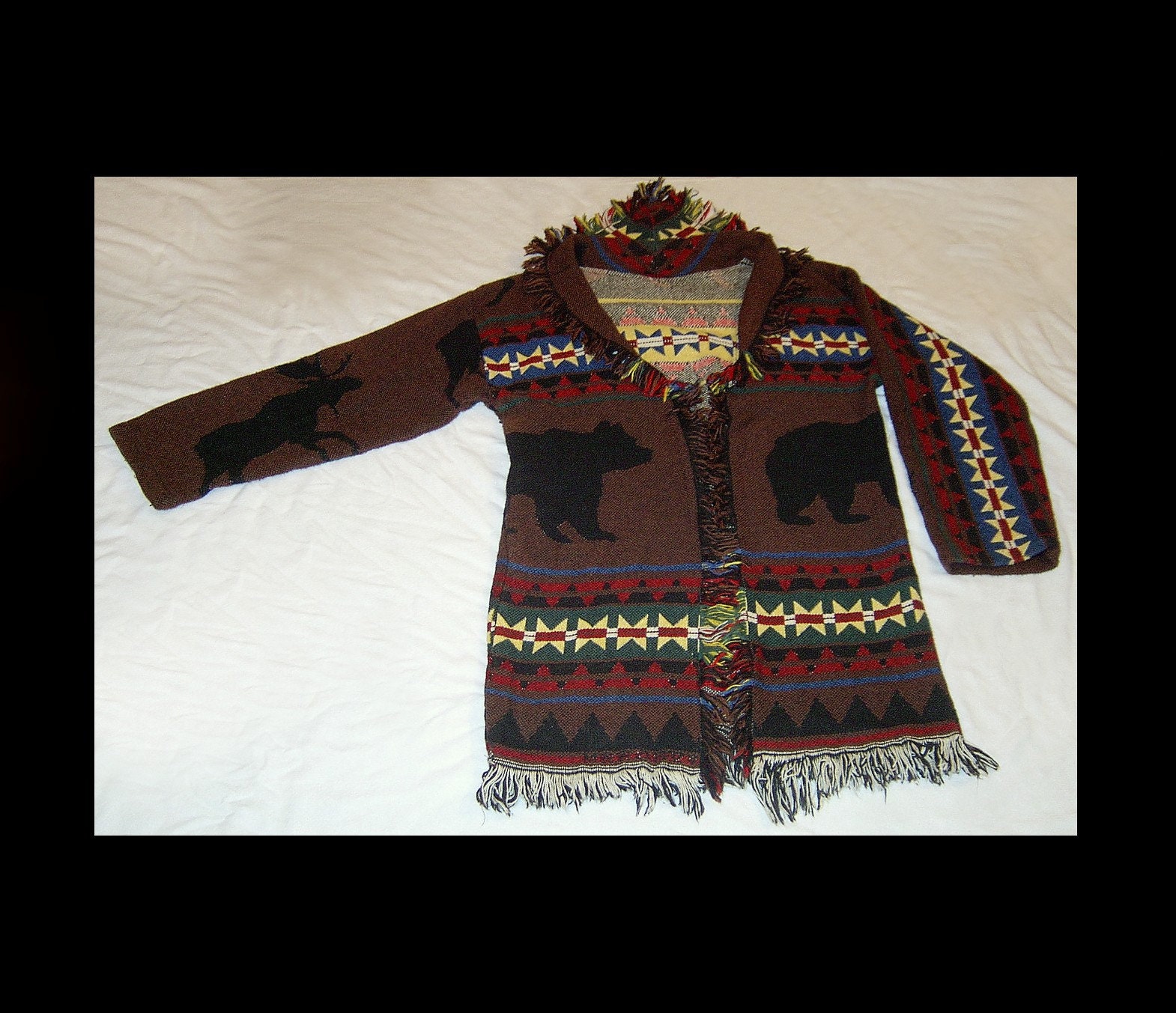 Small 1980s Cotton Knit Fringed Long 