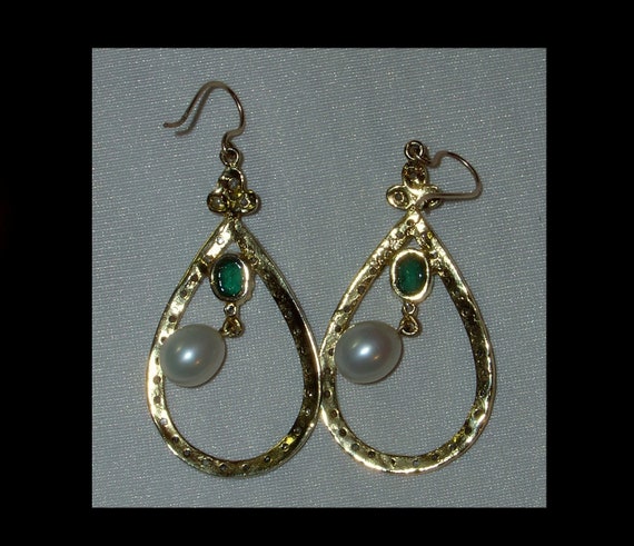 Large mine cut diamond halo earrings with faux em… - image 5