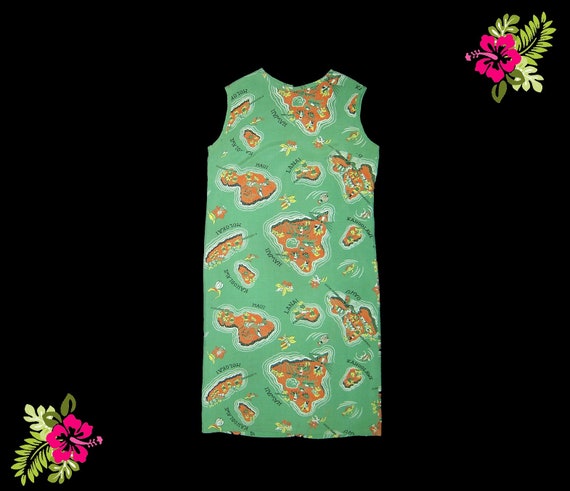 XS Small ~ 1960s cold rayon green & coral Hawaii m