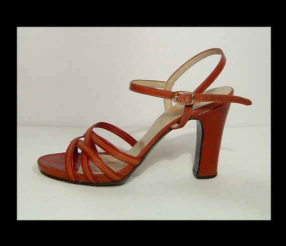 Size 6 ~ 1970s 2-tone brown leather strappy sanda… - image 2