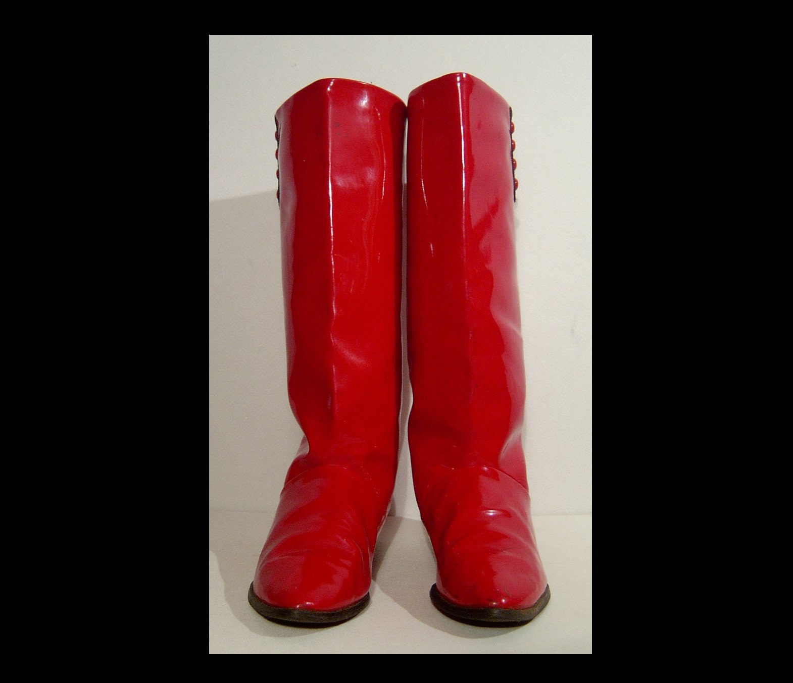 Size 7 1970s tall red vinyl boots 7.5 shiny wet look soft | Etsy