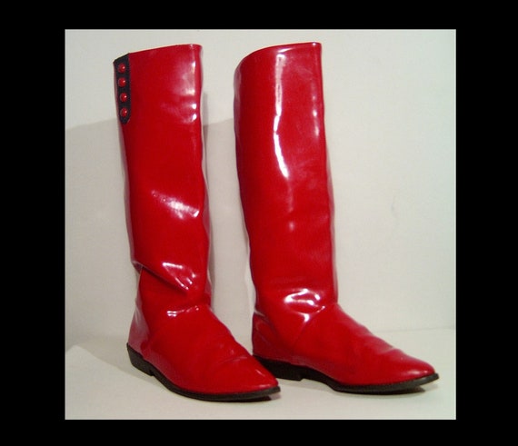 Talla 7 botas de vinilo rojo altas vintage aspecto húmedo - España