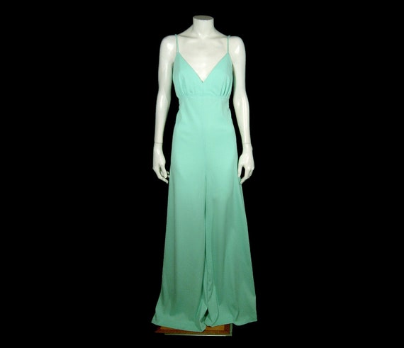 Flowy bright mint green spaghetti strap top jumpsu