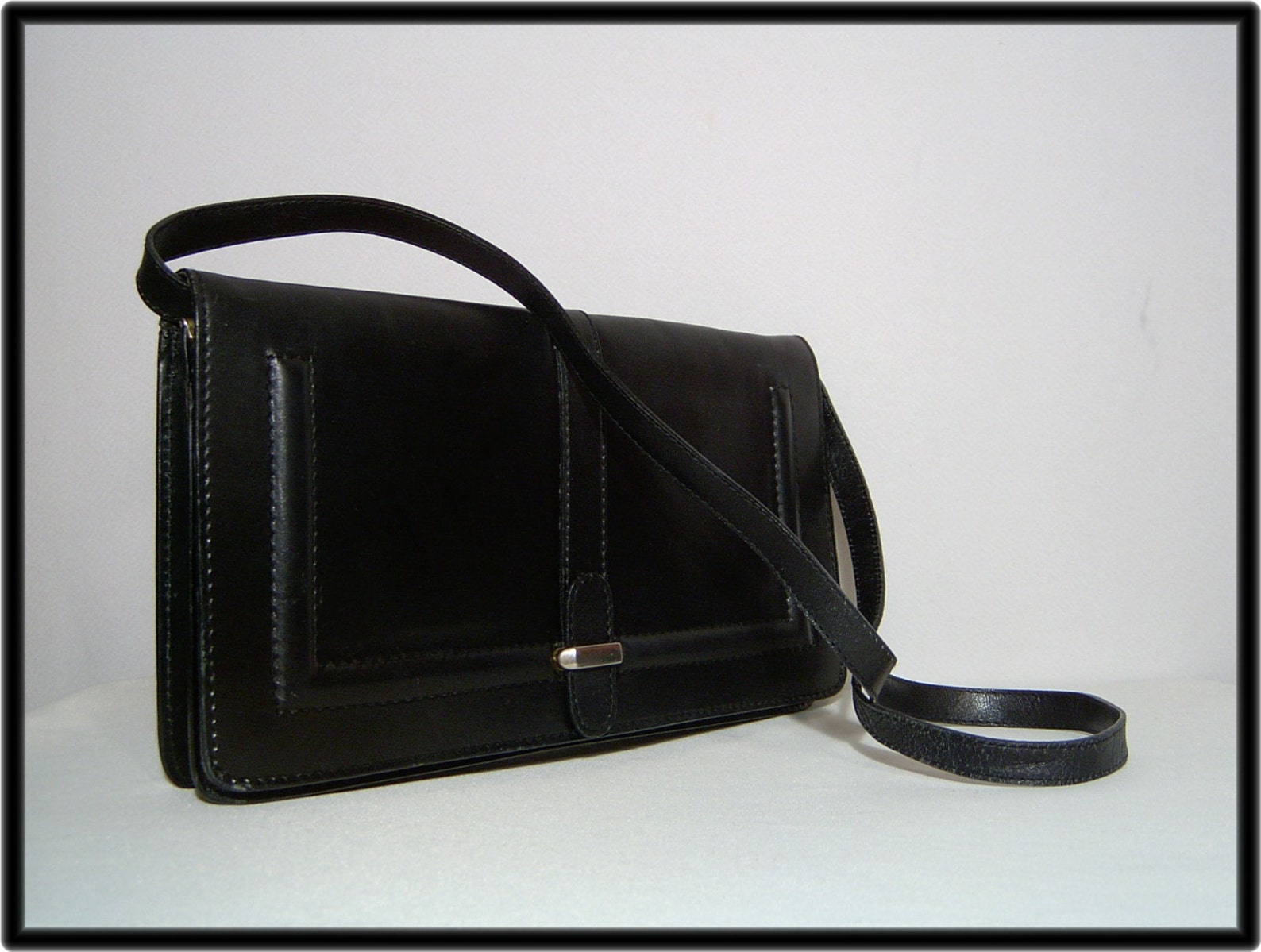 1970s Large Italian Jet Black Leather Envelope Bag Crossbody | Etsy