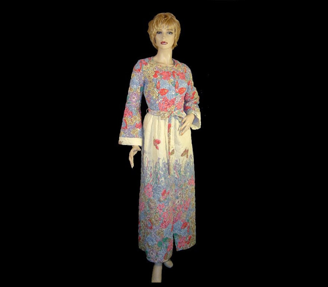 S/M - Long Quilted Cotton Floral Housecoat W Flower Garden ...