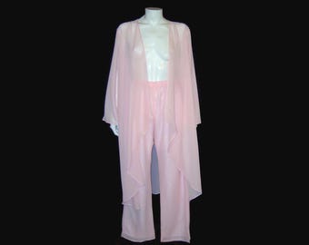 Medium - peach chiffon pants and flowy waterfall cardigan set